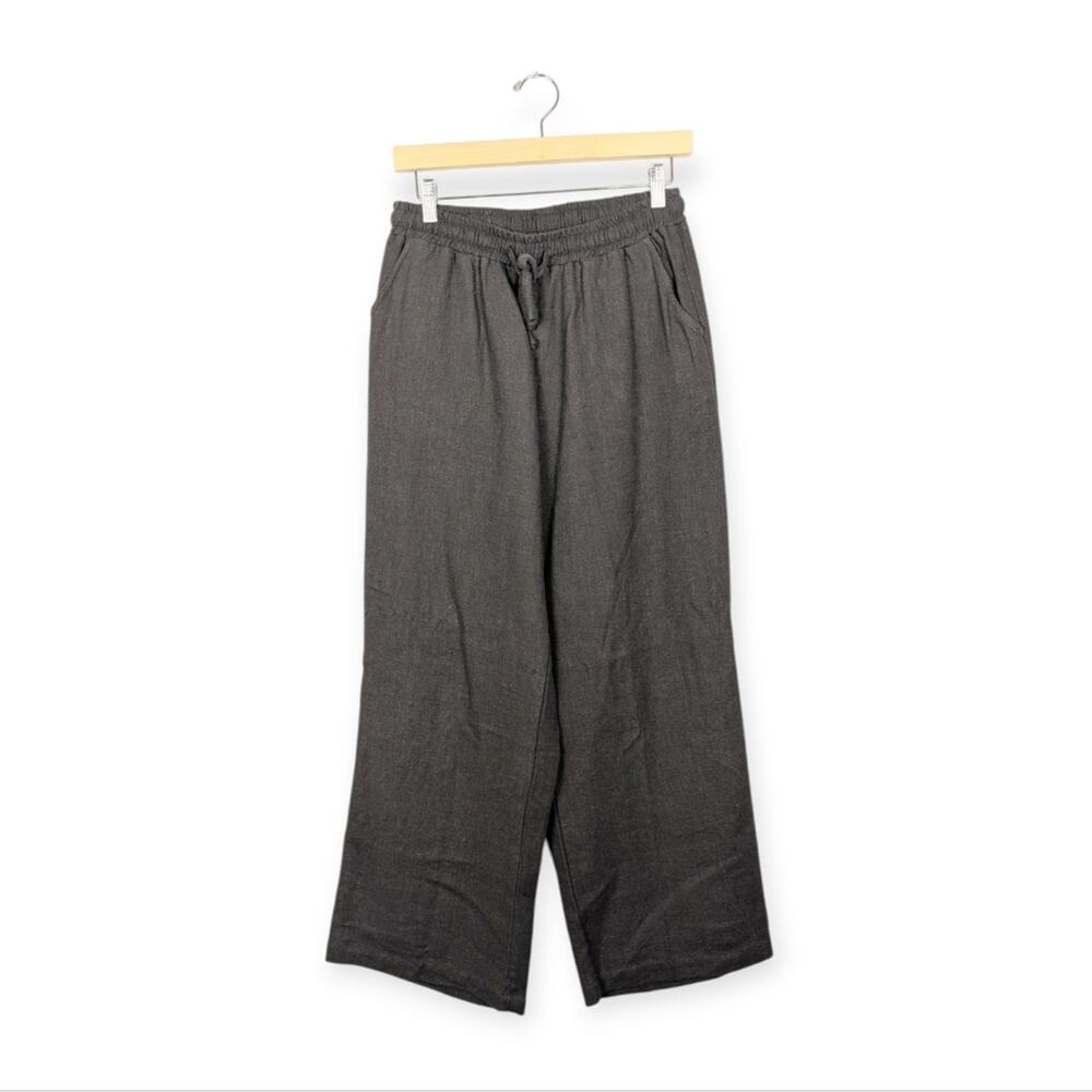 Ecupper Grey Linen Elastic Waist Wide Leg Ankle Lagenlook Pants Size M